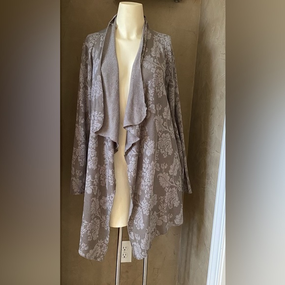 KNOX ROSE Open Shawl Cardigan Women’s Sweater Gray Floral, size XL - Picture 2 of 7